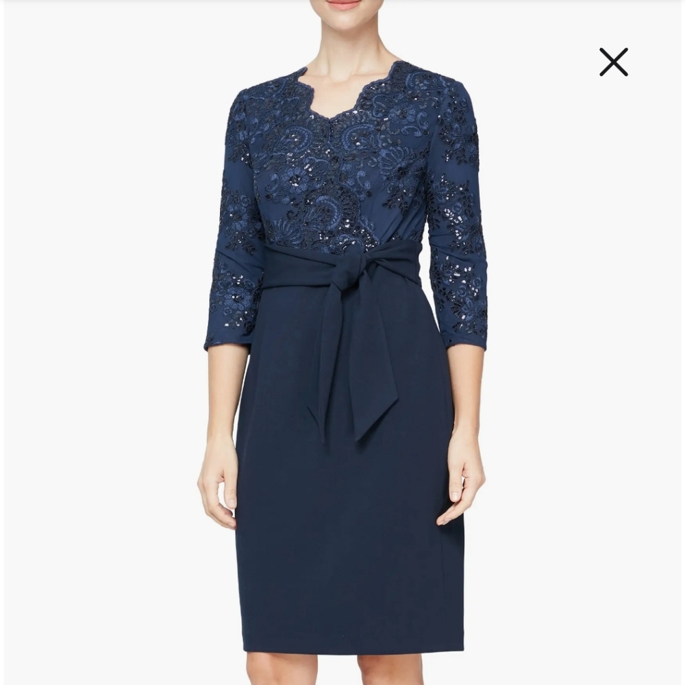 Alex Evenings Sequin Embroidery Cocktail Sheath dress, navy size 12.